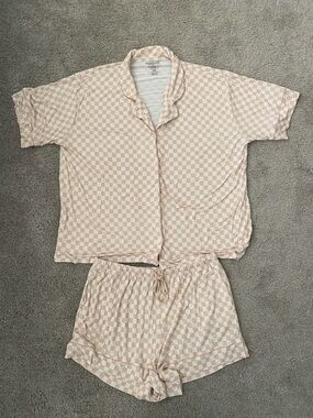 Tan Checkered Bamboo Short Pajama Set